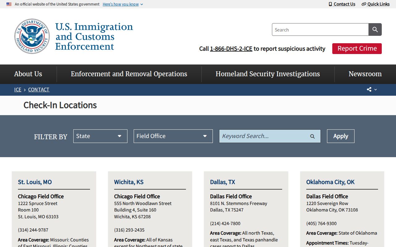 ICE Albuquerque ERO check-in office for Guadalupe County detainee release verification