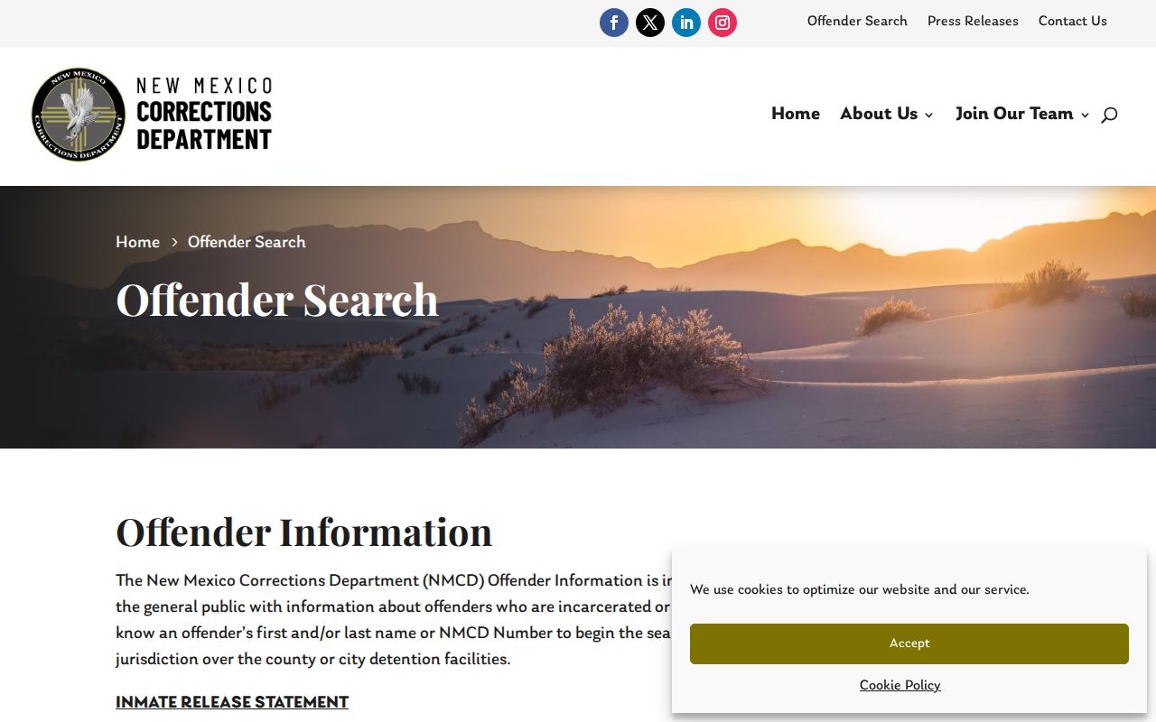 Guadalupe County released inmate NMCD offender search page