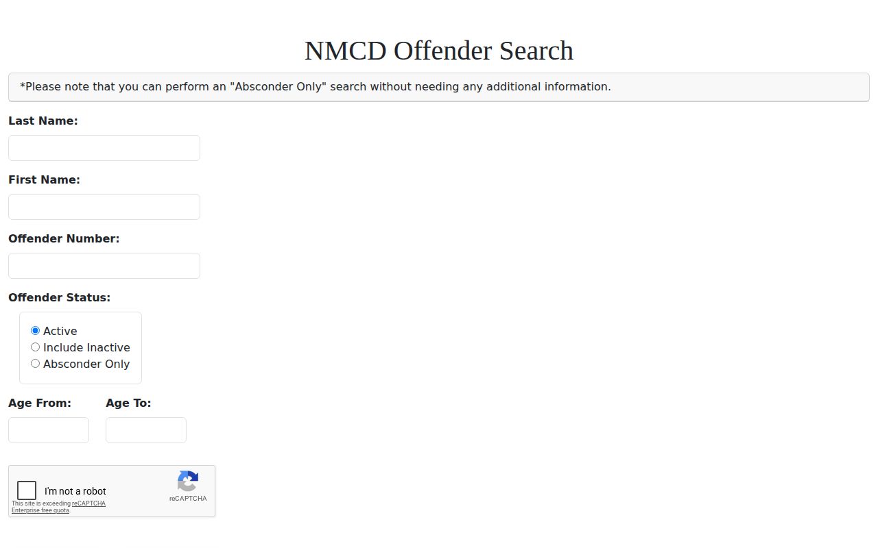 NMCD offender search for Guadalupe County state-prison release and discharge records